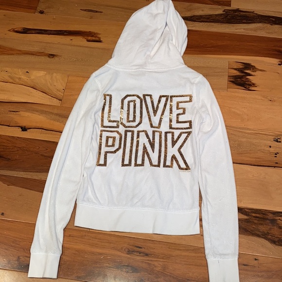 NWOT~VINTAGE VICTORIAS SECRET PINK TERRYCLOTH SEQUIN ZIP UP HOODIE~WOMENS XS - Picture 4 of 5